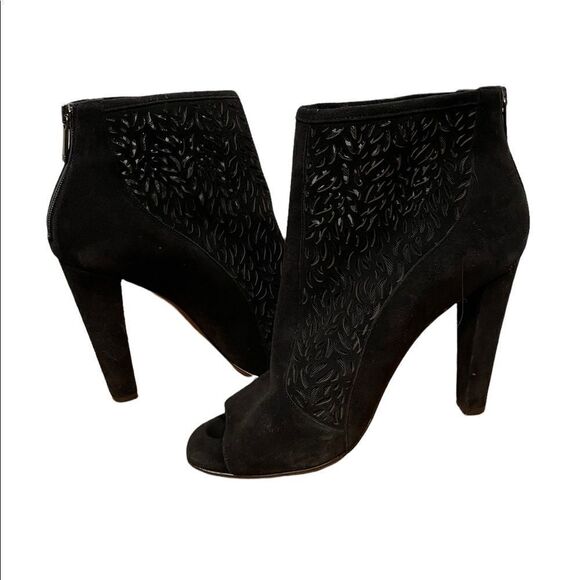 Diane Von Furstenberg Black Lasercut Angel High Heel Peep Toe Ankle Booties - Picture 10 of 13